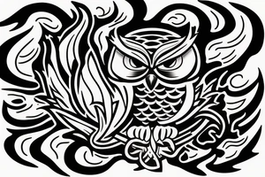 owl licking fire flames
and touch the sky tattoo idea