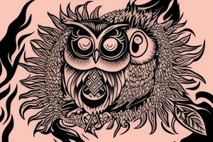 owl licking fire flames tattoo idea