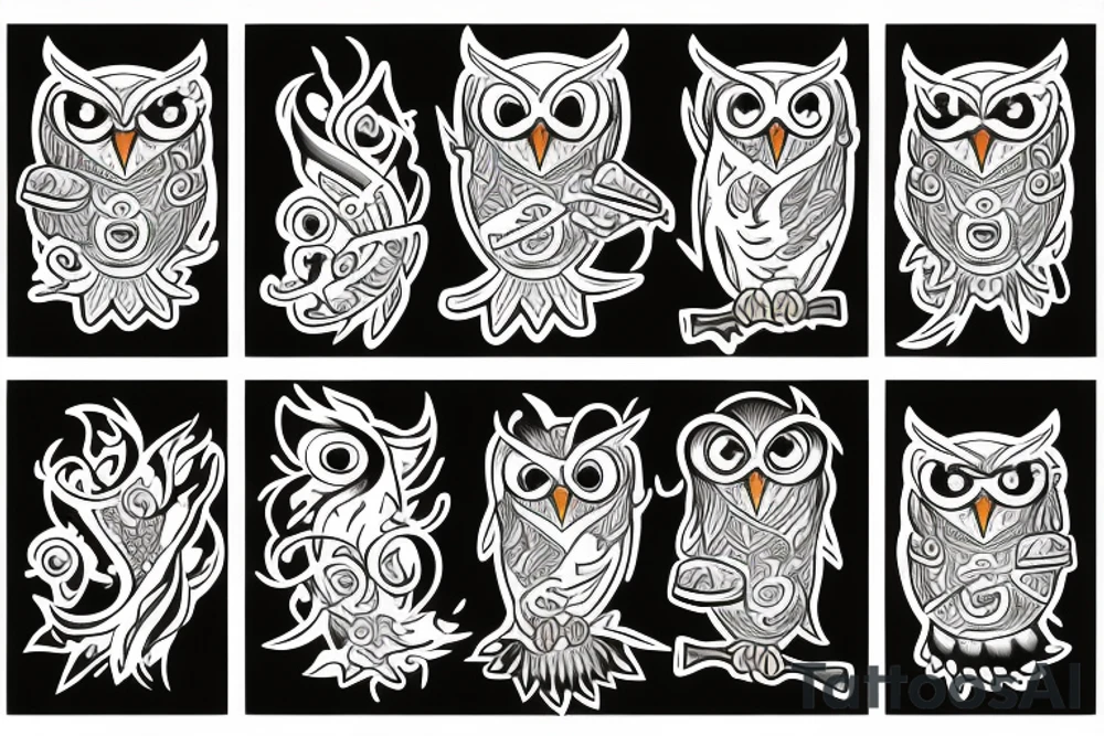 owl licking fire flames tattoo idea