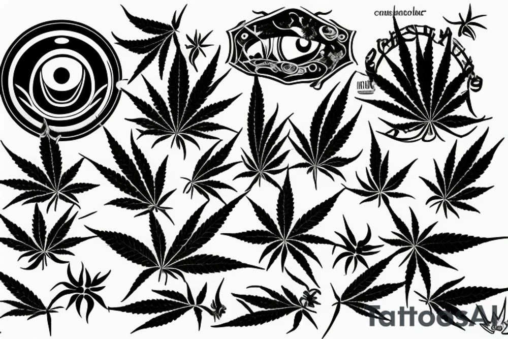 cannabis board, blue eye in the center tattoo idea
