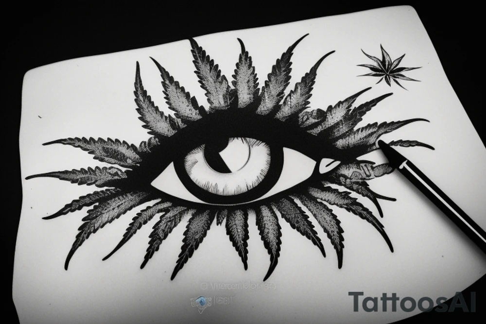 cannabis board, blue eye in the center tattoo idea