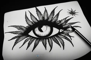 cannabis board, blue eye in the center tattoo idea