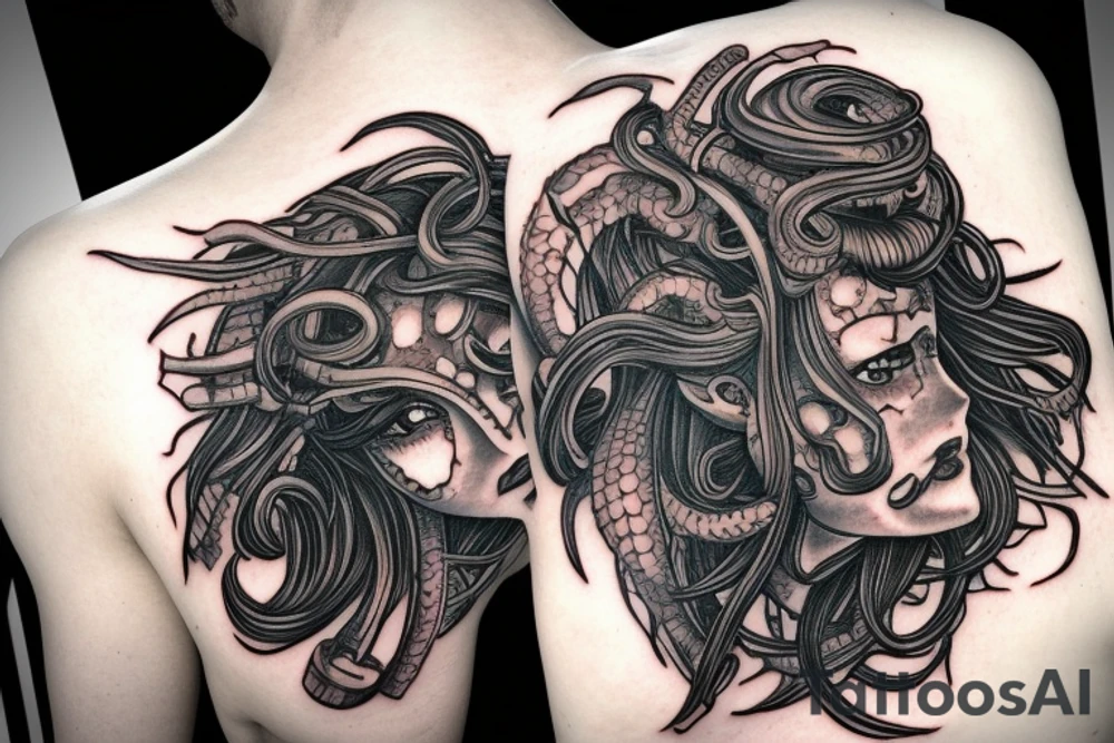 medusa gorgon half-robot tattoo idea