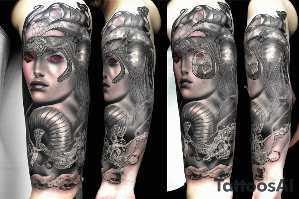 medusa gorgon half-robot tattoo idea