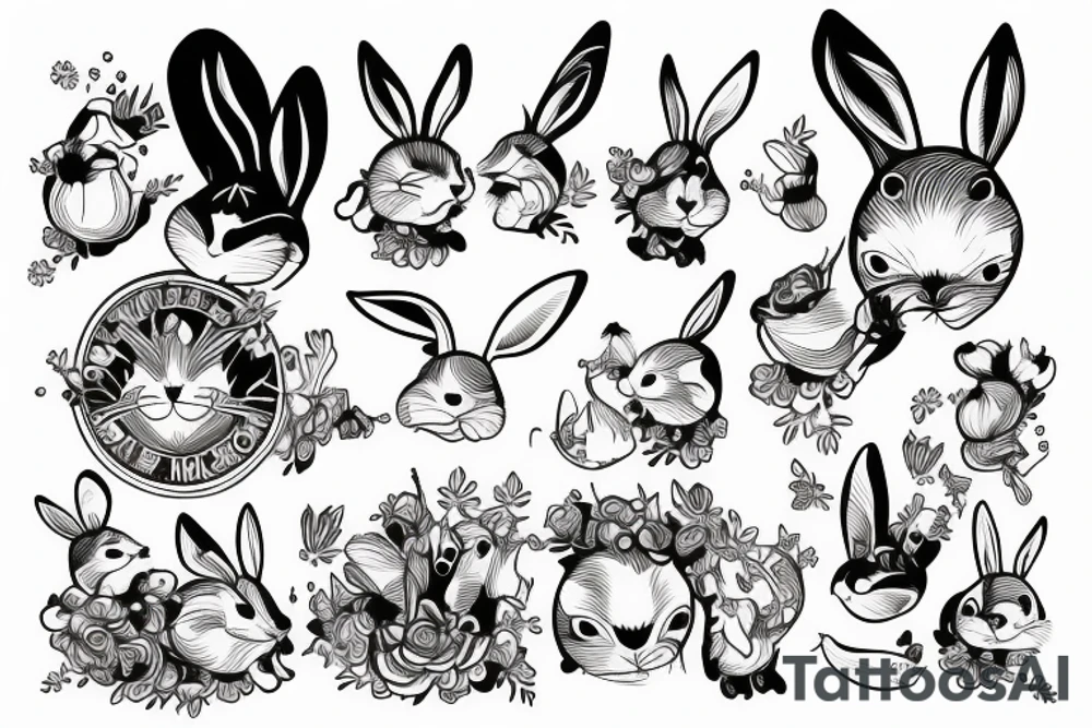 Rich drunk rabbit tattoo idea