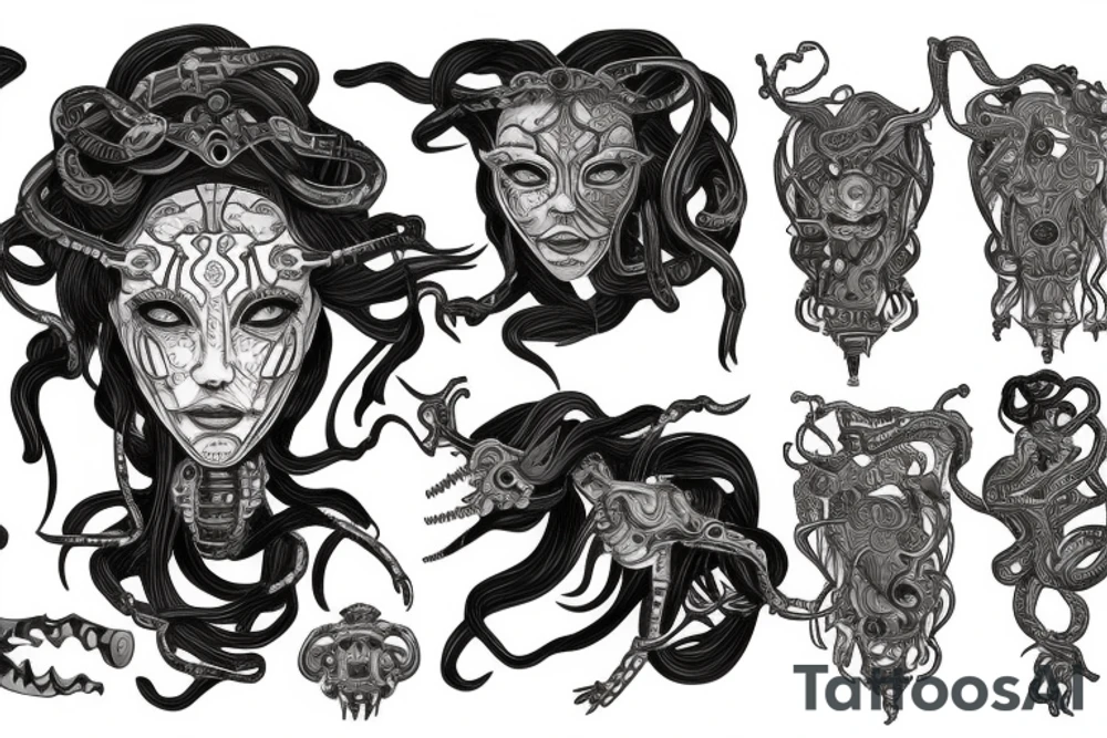 medusa gorgon half-robot tattoo idea