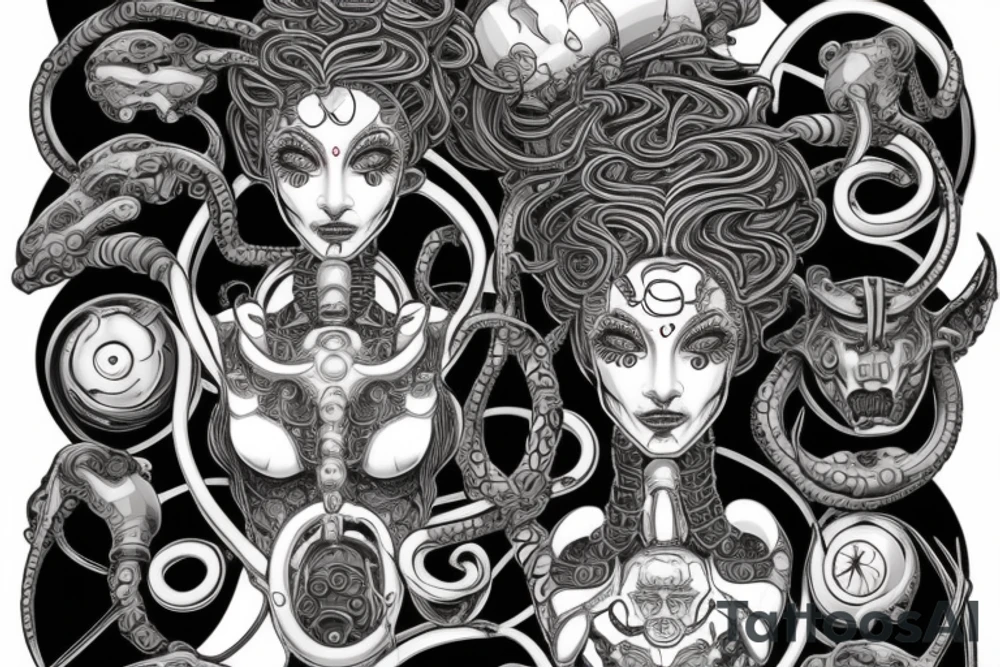 medusa gorgon half-robot tattoo idea