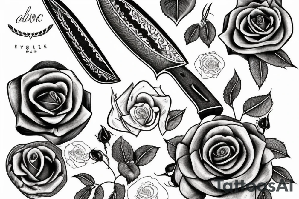 Caucasian knife with rose tattoo idea