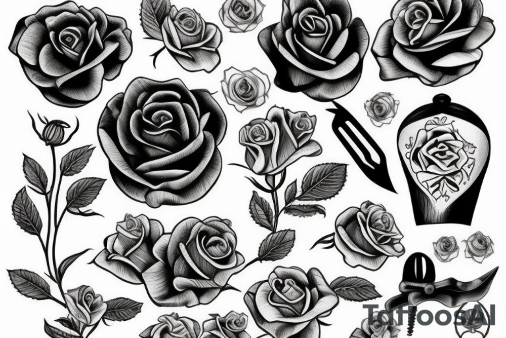 Caucasian knife with rose tattoo idea