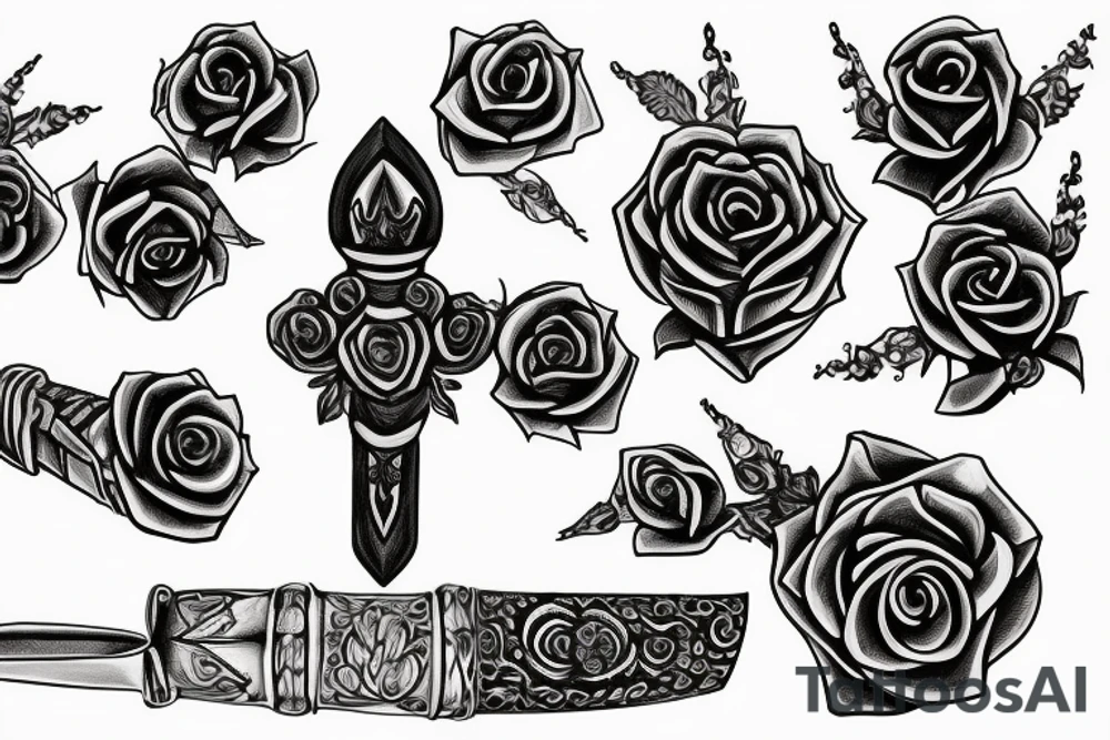 Armenian dagger interwined with rose tattoo idea