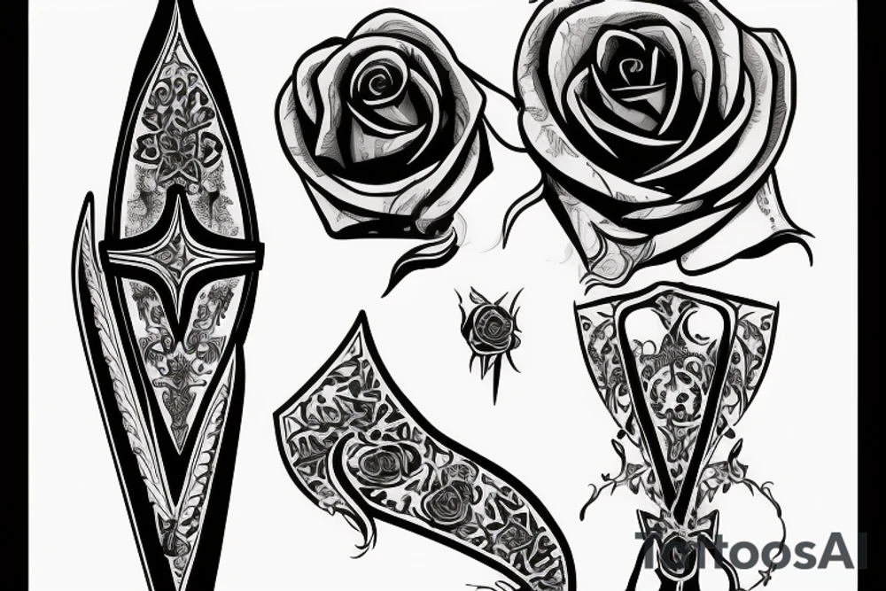 Armenian dagger interwined with rose tattoo idea