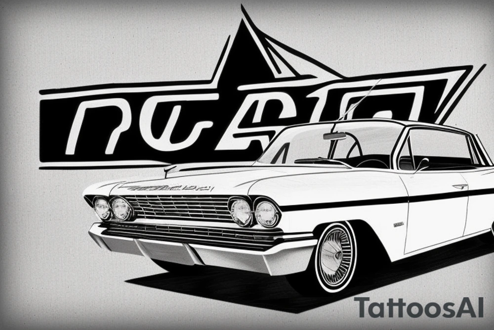 Chevrolet Impala 3rd facelift 1963 in front of highway 66 road sign tattoo idea