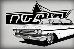 Chevrolet Impala 3rd facelift 1963 in front of highway 66 road sign tattoo idea