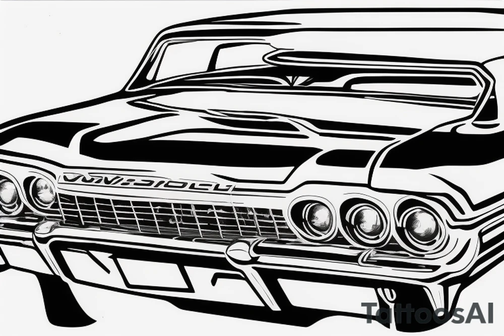 Chevrolet Impala 3rd facelift 1963 in front of highway 66 road sign tattoo idea