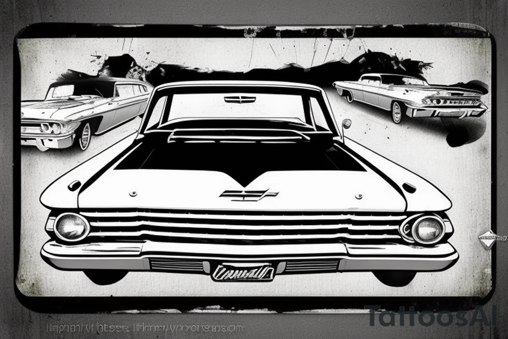 Chevrolet Impala 3rd facelift 1963 in front of highway 66 road sign tattoo idea