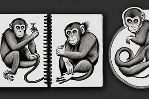 monkey sits on darwin books and thinks tattoo idea