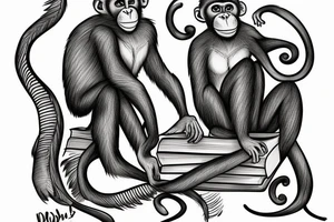 monkey sits on darwin books and thinks tattoo idea