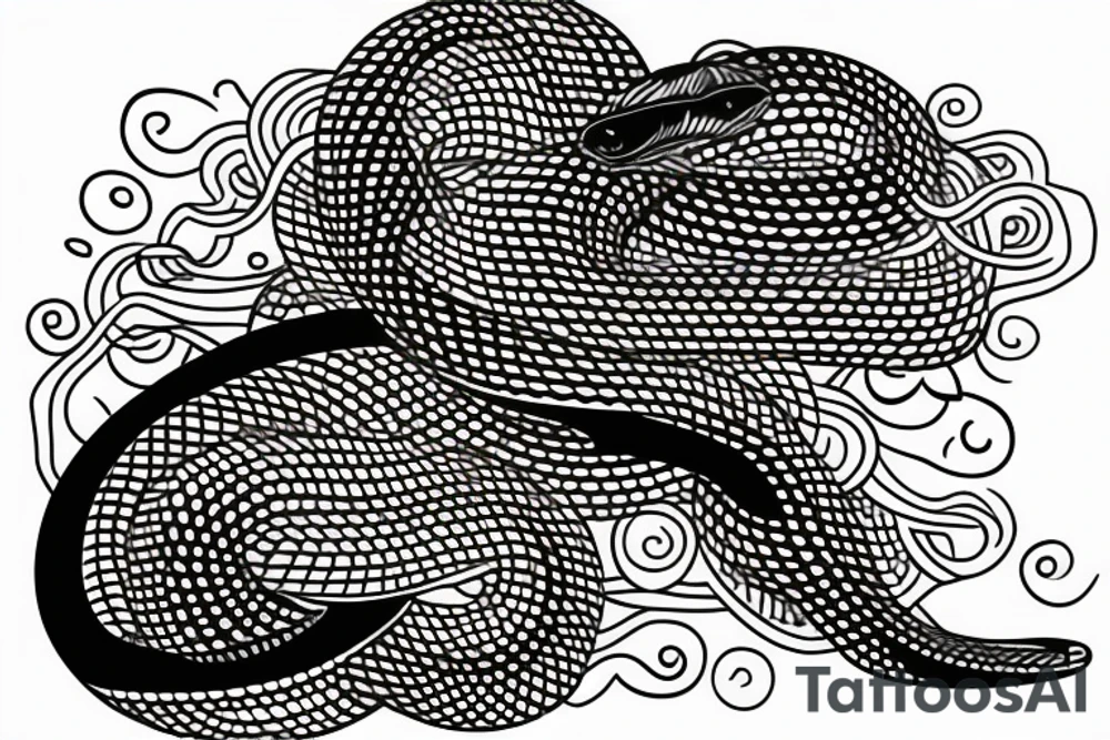 A black snake biting a candle tattoo idea