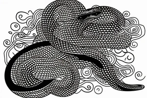 A black snake biting a candle tattoo idea