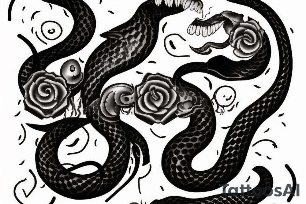 A black snake biting a candle tattoo idea