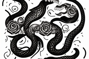 A black snake biting a candle tattoo idea