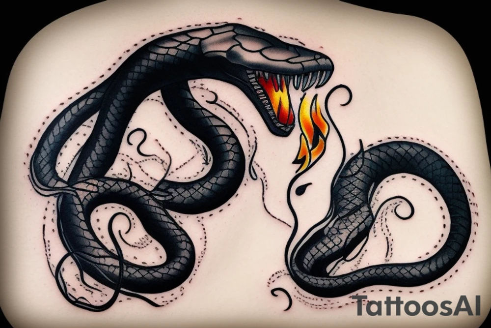 A black snake biting a candle tattoo idea