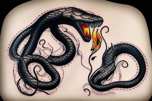 A black snake biting a candle tattoo idea