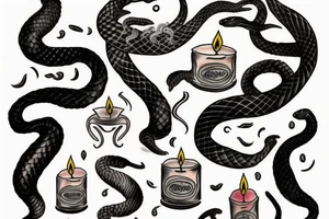 A black snake biting a candle tattoo idea
