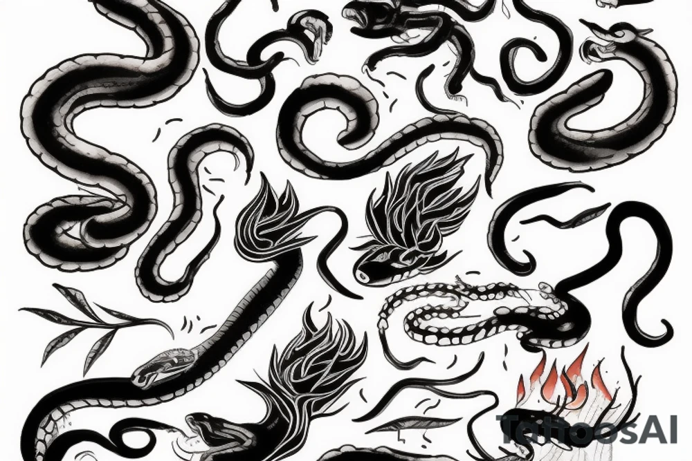 A black snake biting a candle tattoo idea