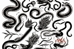 A black snake biting a candle tattoo idea