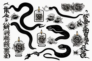 A black snake biting a candle tattoo idea