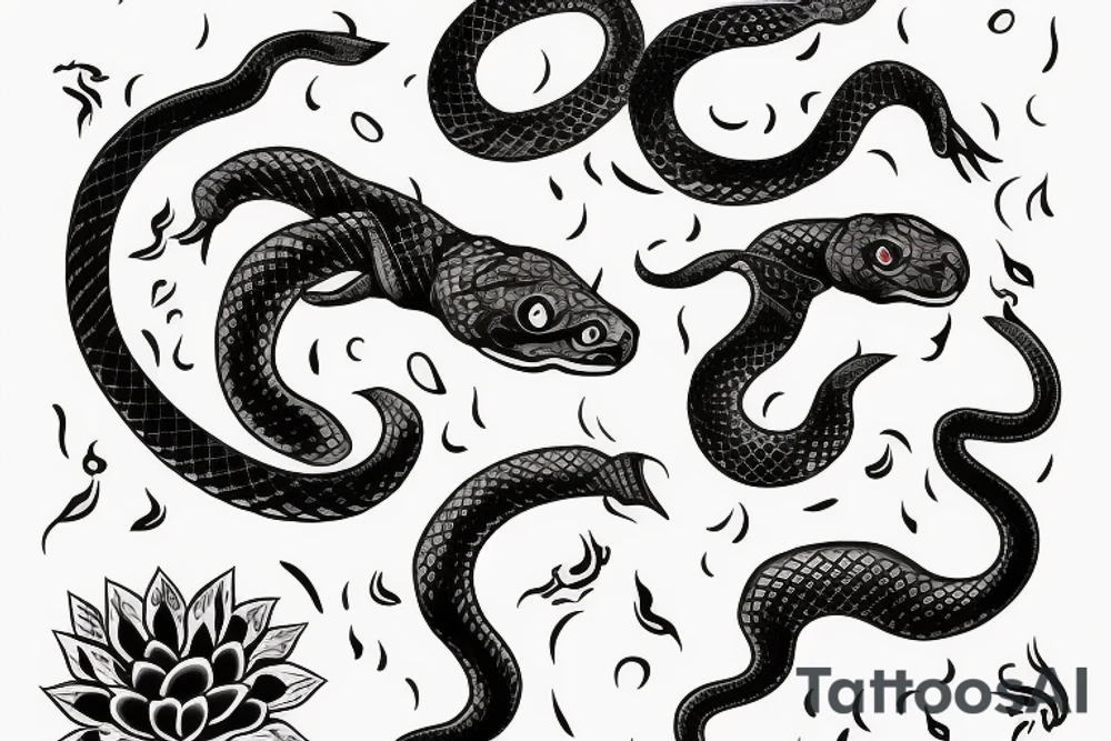 A black snake biting a candle tattoo idea