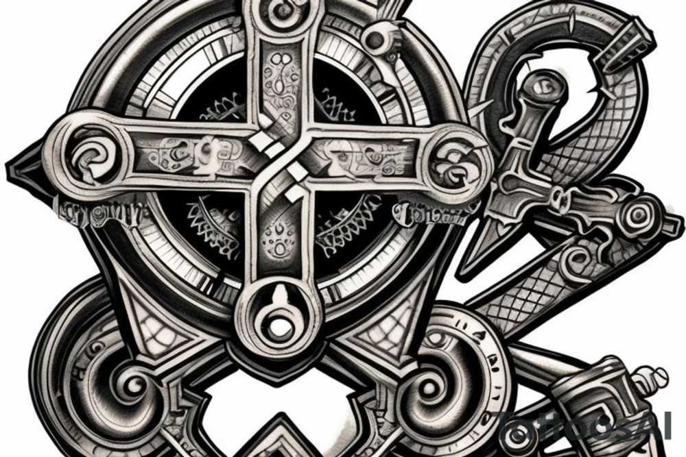Templar cross in steampunk tattoo idea