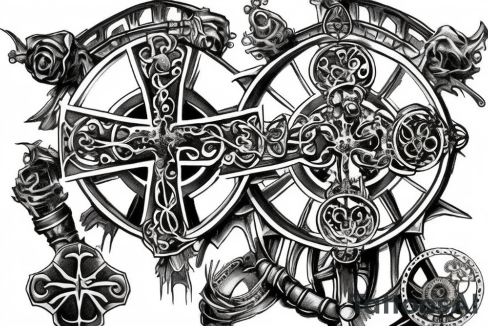 Templar cross in steampunk tattoo idea