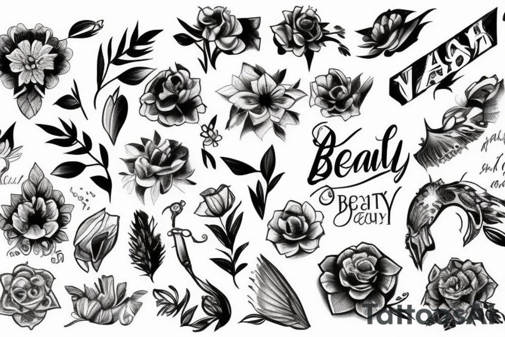 Word in beauty style tattoo idea