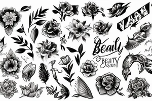 Word in beauty style tattoo idea