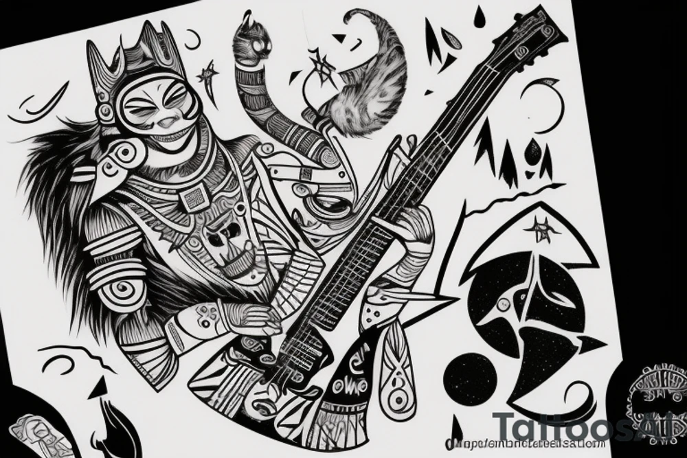 astronaut-shaman plays the guitar for the cat tattoo idea