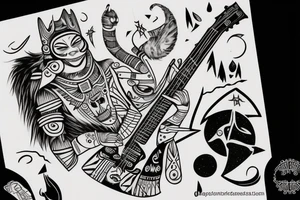 astronaut-shaman plays the guitar for the cat tattoo idea