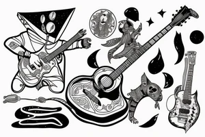astronaut-shaman plays the guitar for the cat tattoo idea