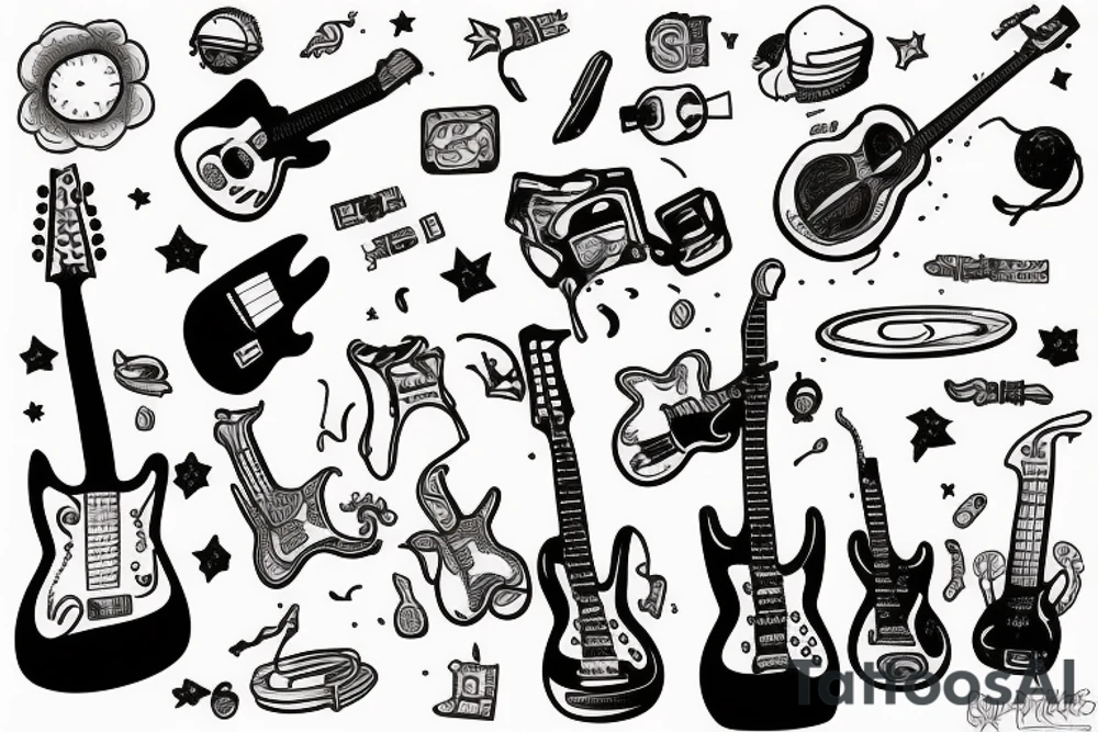 astronaut plays the guitar for the cat tattoo idea