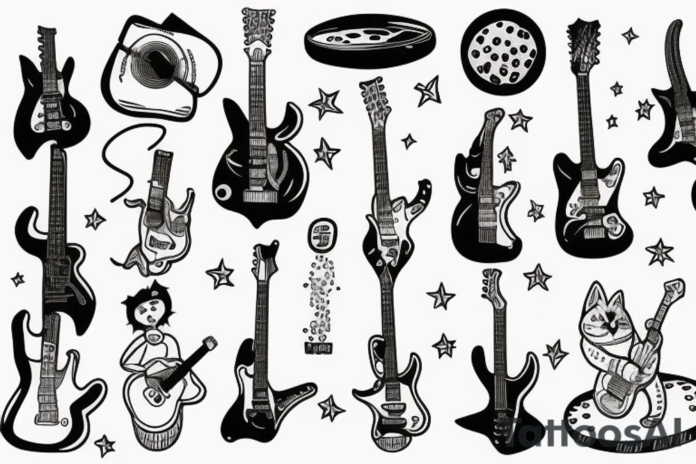 astronaut plays the guitar for the cat tattoo idea