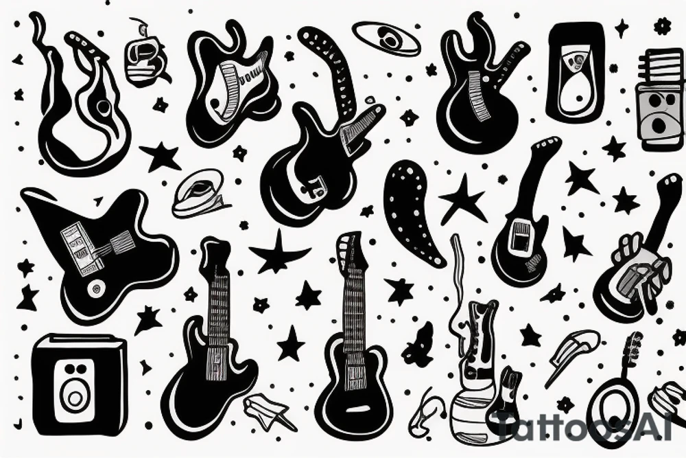 astronaut plays the guitar for the cat tattoo idea
