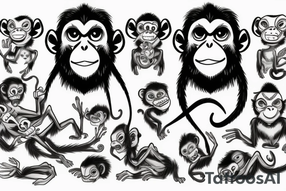Dead monkey with red eyes and banana head tattoo idea