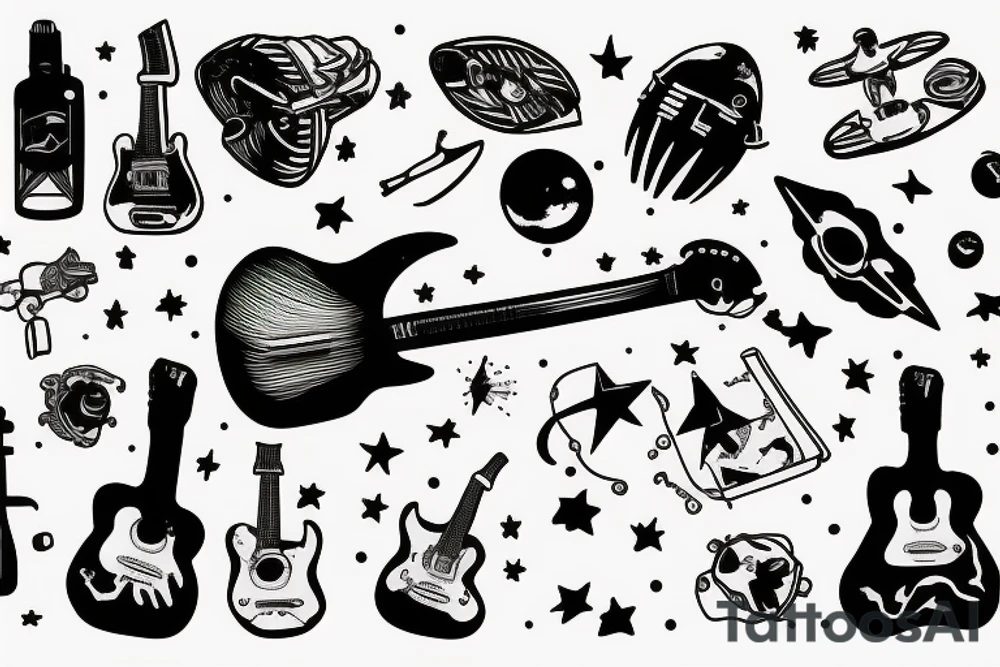 astronaut playing the guitar in the vast space tattoo idea
