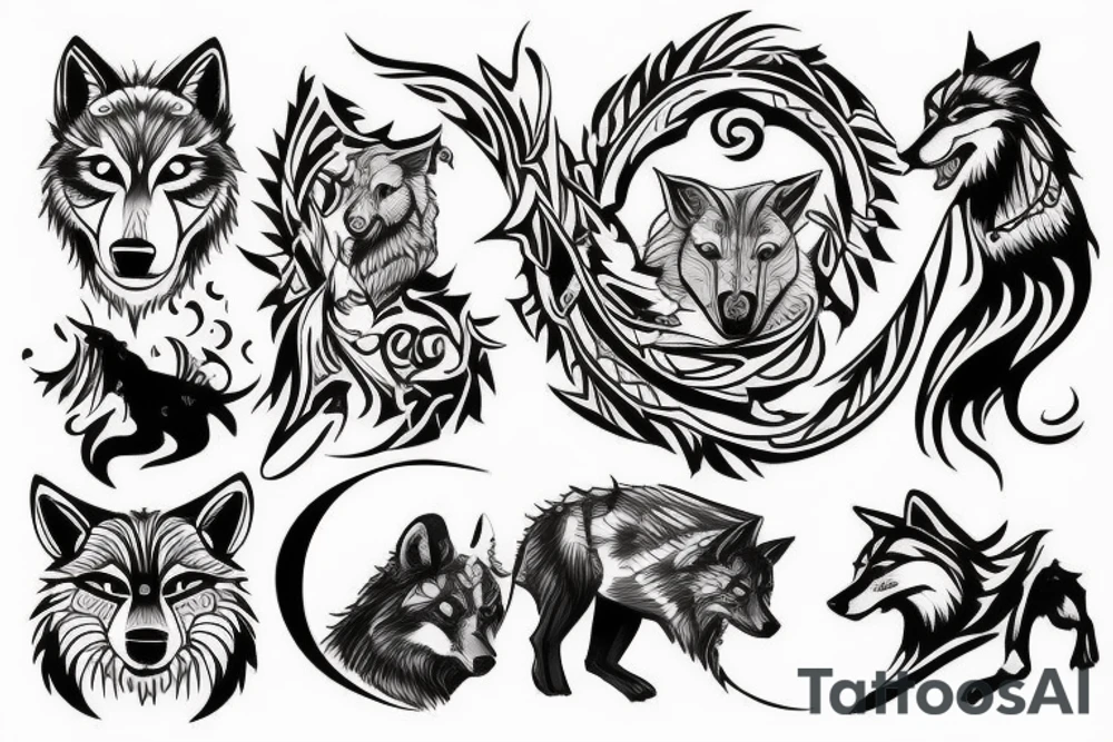 Warrior and wolf tattoo idea