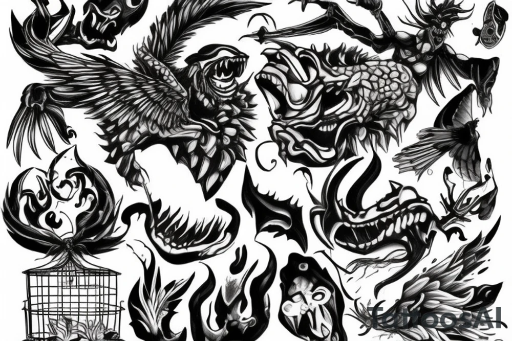 deamon that trying to break out of cage tattoo idea