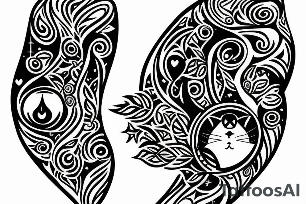 Flowers hot heart love space cat tattoo idea