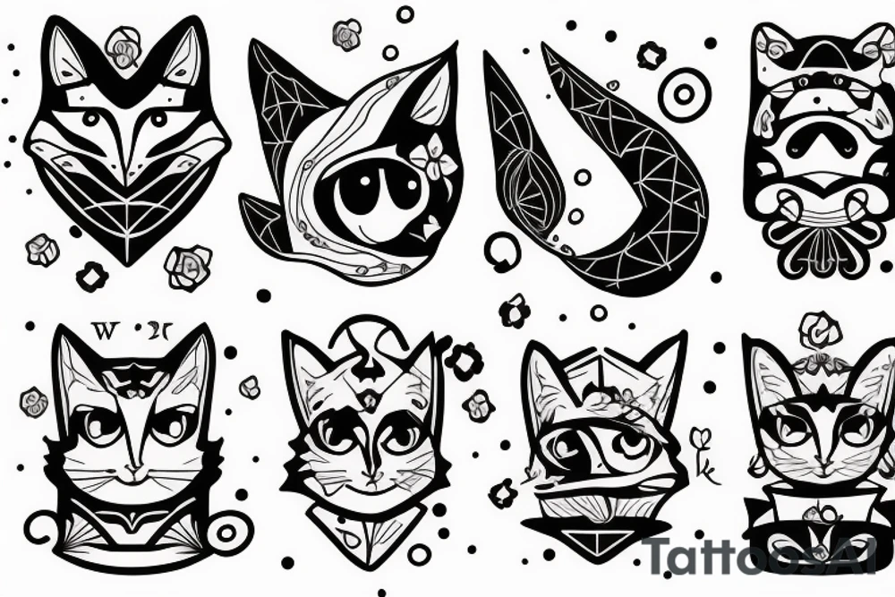 Flowers hot heart love space cat tattoo idea