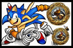 sonic the hedgehog with golden rings tattoo idea