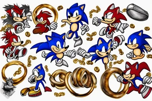sonic the hedgehog with golden rings tattoo idea